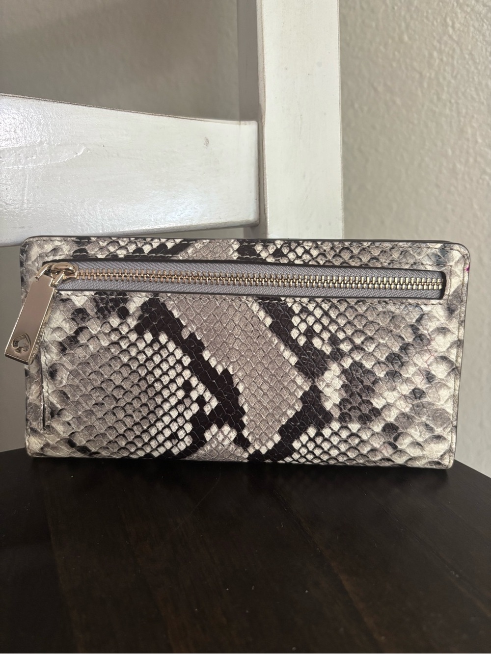 kate spade Snake-Print Continental Wallet in Gray and Black - Picture 2 of 6